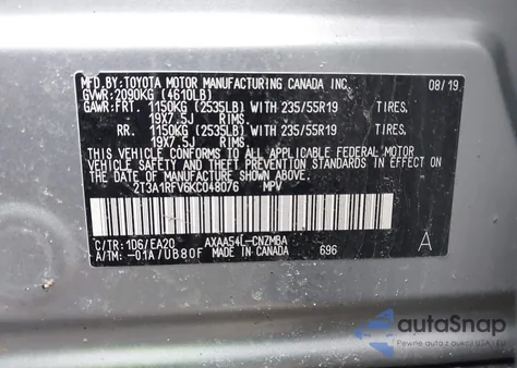 2019 Toyota Rav4 Xle Premium из США, поврежденный, VIN 2T3A1RFV6KC048076